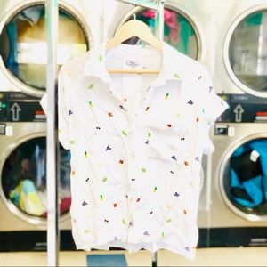 RAILS Summer Fruit Print White Collared T Shirt S